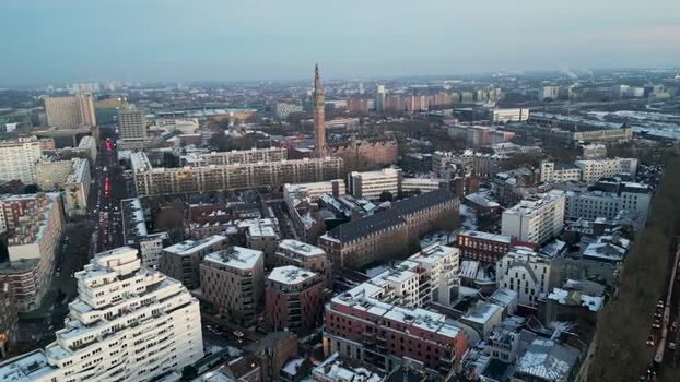 Aerial view of Lille city with snow covered rooftops France. Aerial view of Lille city with snow covered rooftops France.
