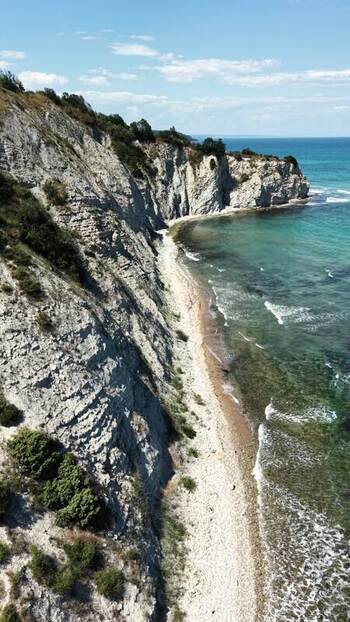 Aerial view of rocky coastline in Byala Bulgaria.