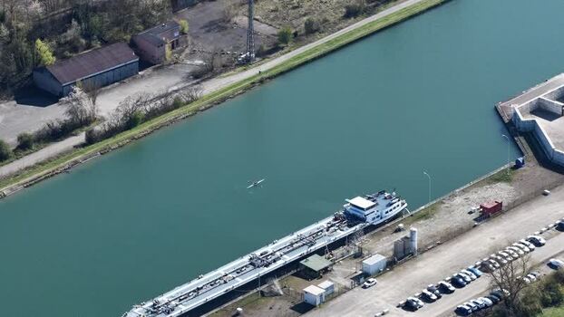 Aerial view of a canal with a boat France.