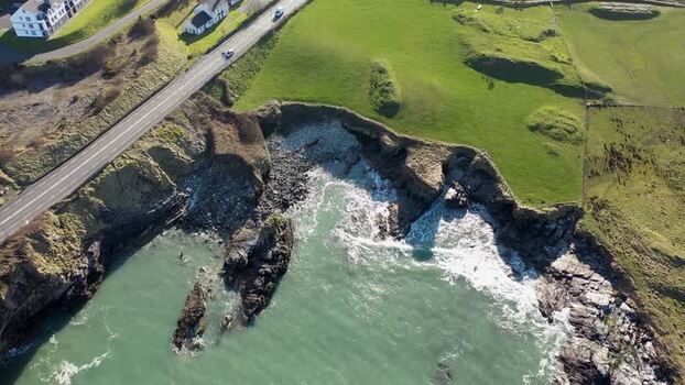 Aerial view of Portnablagh coastline Ireland.