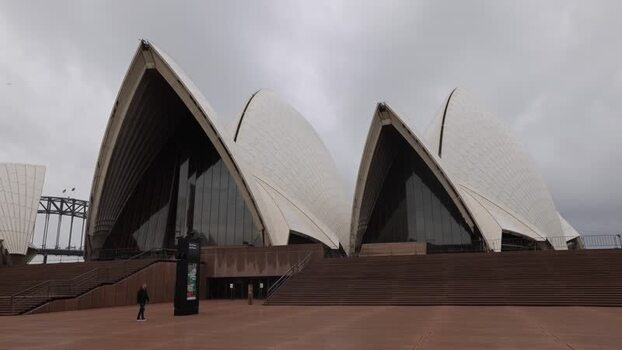 View of Sydney Opera House with its iconic white sails Australia.