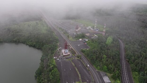 Aerial view of Grand Bassin and Mangal Mahadev statue Mauritius.