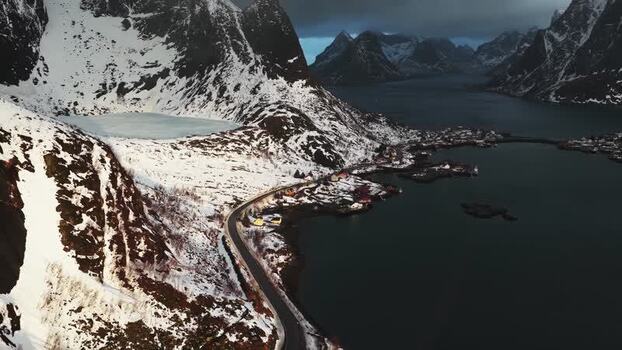 Aerial view of Reinebringen village Norway.