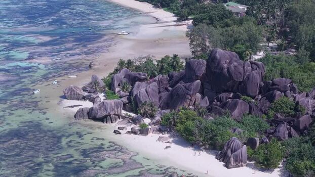 Aerial view of Anse Reunion beach Seychelles.