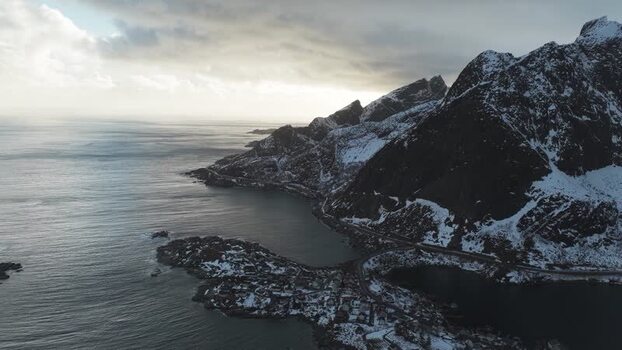 Aerial view of Reinebringen mountain Norway.