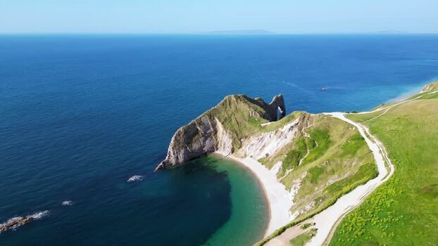 Aerial view of Durdle Door and the Jurassic Coast United Kingdom.