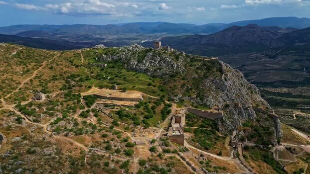 Aerial view of Acrocorinth fortress in Greece.