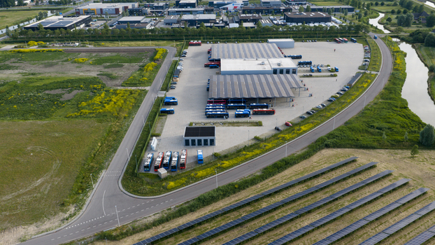 Purmerend Netherlands 15 June 2026 Aerial view of Electric Public Transport Charging Hub in Purmerend Purmerend Netherlands 15 June 2026 Aerial view of Electric Public Transport Charging Hub in Purmerend