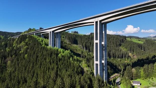 Aerial view of Lavanttal Bridge over forested valley Austria. Aerial view of Lavanttal Bridge over forested valley Austria.