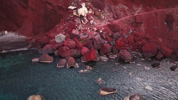 Aerial view of Red beach Greece.