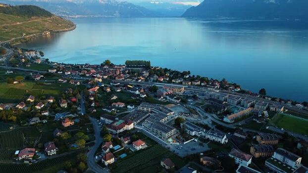 Aerial view of Cully and Lake Geneva Switzerland.