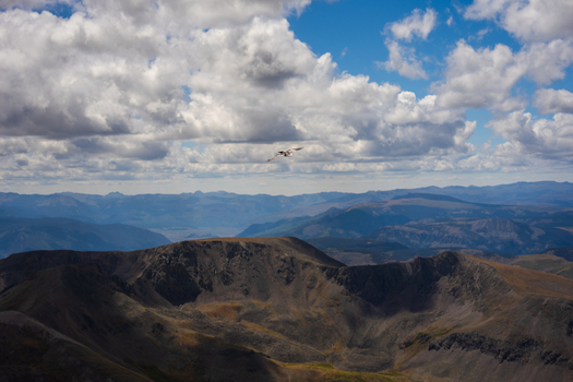 View of San Luis Peak and the rugged mountain landscape near West Willow Creek Trailhead under a cloudy sky in Creede Colorado United States. View of San Luis Peak and the rugged mountain landscape near West Willow Creek Trailhead under a cloudy sky in Creede Colorado United States.