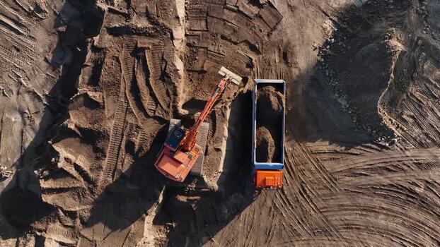 Aerial view of excavator at construction site in Netherlands.