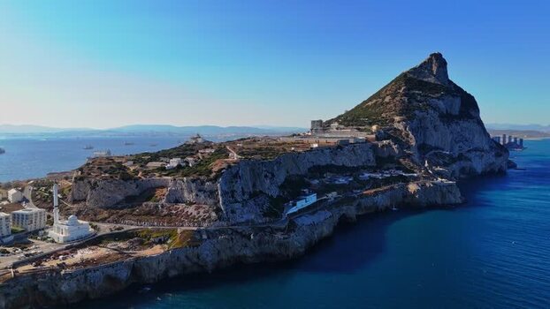 Aerial view of Europa Point and the Rock of Gibraltar Gibraltar.
