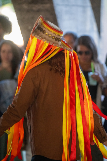 Rio de Janeiro Brazil 20 June 2026 View of a person wearing a traditional hat decorated with colorful ribbons during the Festa Junina celebration. Rio de Janeiro Brazil 20 June 2026 View of a person wearing a traditional hat decorated with colorful ribbons during the Festa Junina celebration.