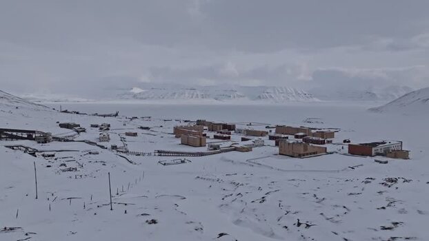 Aerial view of Pyramiden in Svalbard and Jan Mayen.