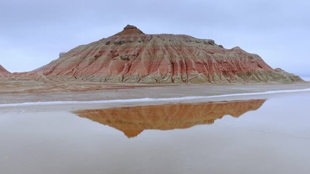 Aerial view of Karynzharyk rock formation Kazakhstan.
