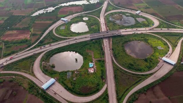 Aerial view of highway interchange in Bharuch India.