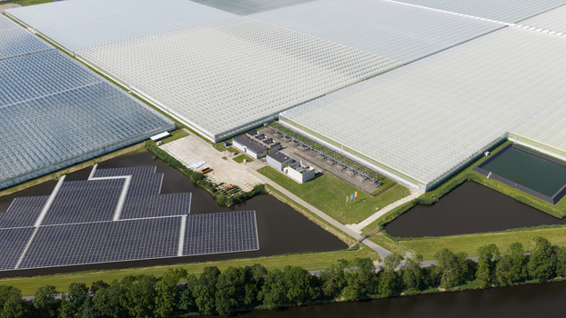 Aerial View of Agrivoltaic Greenhouses in Middenmeer