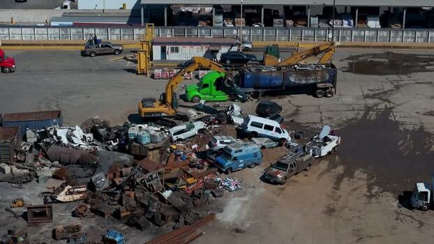 Aerial view of a vehicle recycling facility in Long Beach United States.