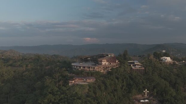 Aerial view of Tops Lookout on a lush hill Philippines.