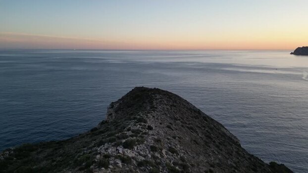 Aerial view of rocky headland in Moraira Spain.