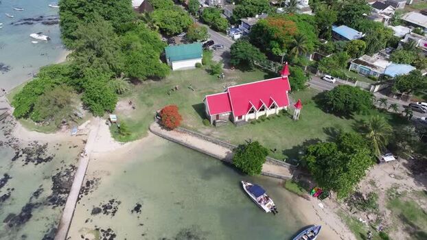 Aerial view of Notre Dame Auxiliatrice in Cap Malheureux Mauritius.