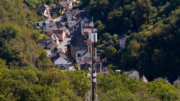 Aerial view of Telecommunications Tower Near Balduinstein on the Lahn River Germany Aerial view of Telecommunications Tower Near Balduinstein on the Lahn River Germany