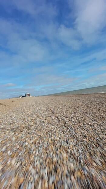 Aerial FPV view of Aldeburgh Beach United Kingdom. Aerial FPV view of Aldeburgh Beach United Kingdom.