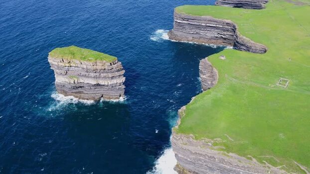 Aerial view of Dun Briste Sea Stack off the coast of Ireland. Aerial view of Dun Briste Sea Stack off the coast of Ireland.