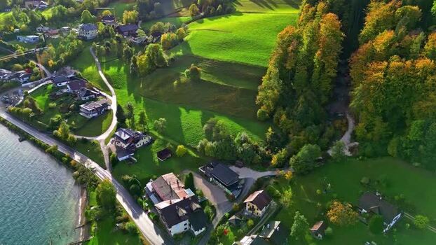 Aerial view of Attersee lake in Vocklabruck District Austria.