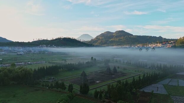 Aerial view of Arjuna Temple complex in Dieng Plateau Indonesia. Aerial view of Arjuna Temple complex in Dieng Plateau Indonesia.