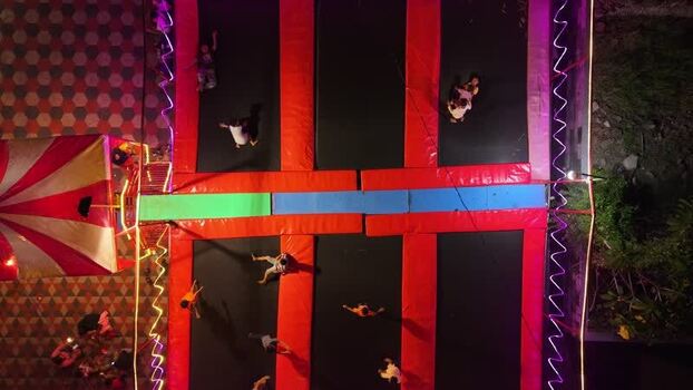 Aerial view of people jumping at GOR Gelarsena Klaten Indonesia.