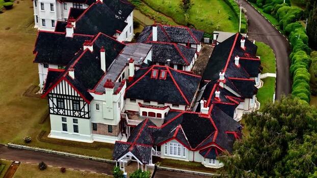 Aerial view of a colonial style building in Sri Lanka.