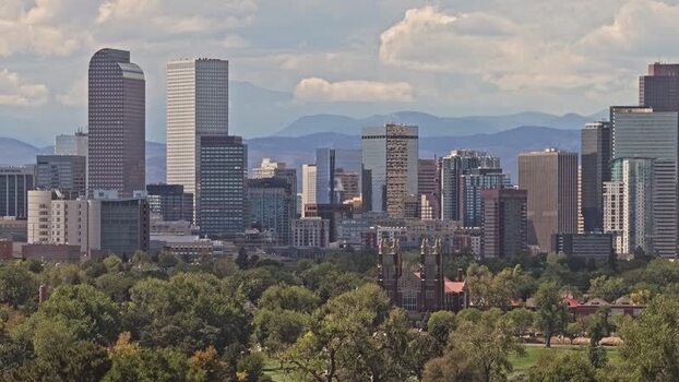 Aerial view of Denver skyline in Colorado United States.