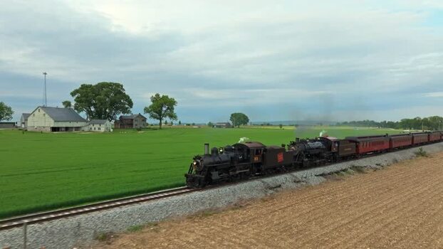 Aerial view of steam train in Ronks United States. Aerial view of steam train in Ronks United States.