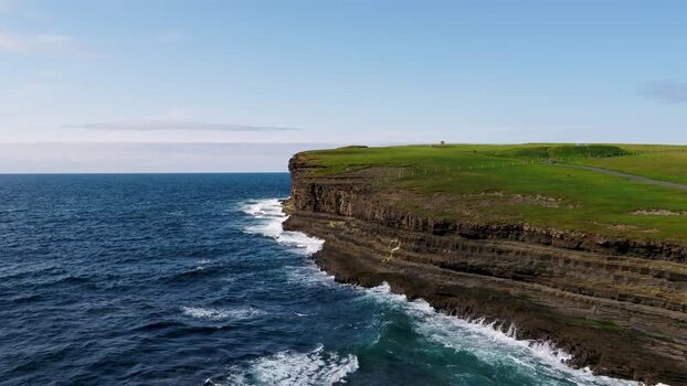 Aerial view of Dun Briste Sea Stack and rugged cliffs Ireland. Aerial view of Dun Briste Sea Stack and rugged cliffs Ireland.