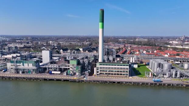 Aerial view of an industrial plant in Dordrecht Netherlands.