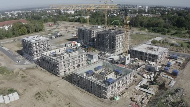 Aerial view of the construction site in Bessungen Germany.