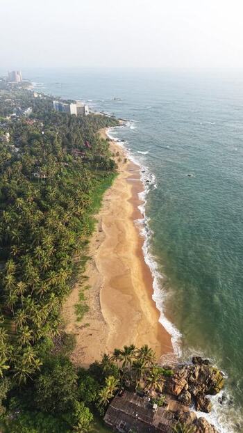 Aerial view of the tropical coastline and sandy beach Sri Lanka.