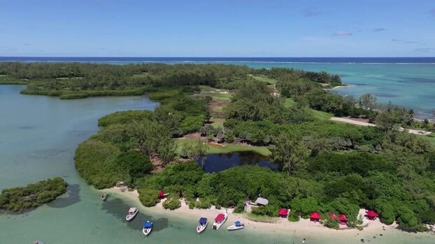 Aerial view of Ile aux Cerfs Mauritius.