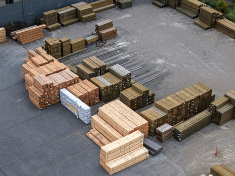 Melbourne Australia 25 September 2026 Aerial view of stacks of timber and lumber stored in a large industrial yard.