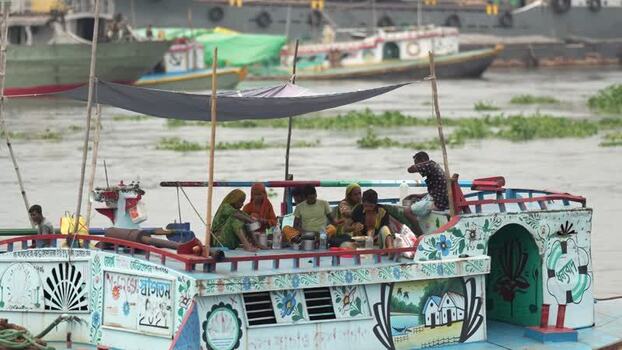 View of people on a decorated boat in Aminbazar Bangladesh. View of people on a decorated boat in Aminbazar Bangladesh.