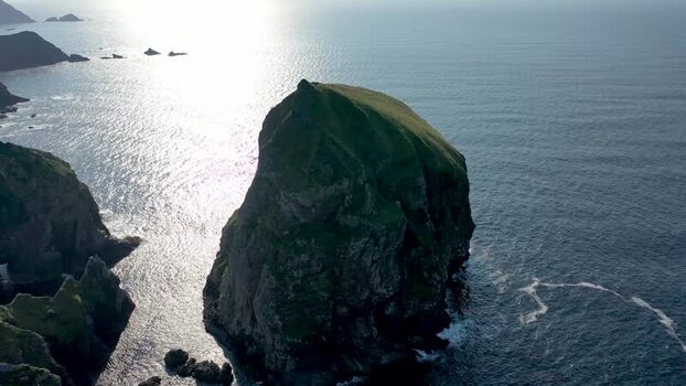 Aerial view of Tormore Island in the Atlantic Ocean Ireland.