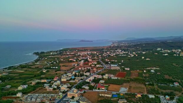 Aerial view of coastal town in Crete Greece.