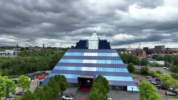 Aerial view of Royal Nawaab Pyramid in Stockport United Kingdom.