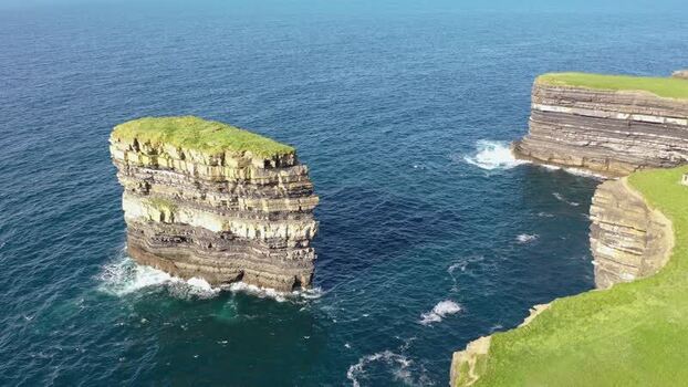 Aerial view of Dun Briste sea stack off the coast Ireland. Aerial view of Dun Briste sea stack off the coast Ireland.