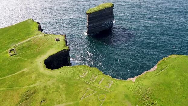 Aerial view of Dun Briste Sea Stack in Ballycastle Ireland. Aerial view of Dun Briste Sea Stack in Ballycastle Ireland.