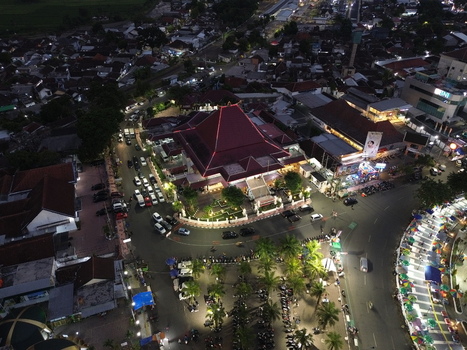 Aerial Night View of Al Baitul Amien Mosque in Jember