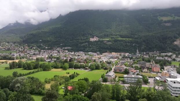 Aerial view of Vaduz Castle and town Liechtenstein.